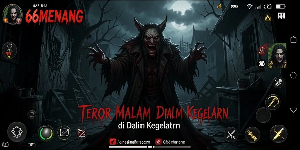 Tangkapan layar gameplay menyeramkan dari 66MENANG, menunjukkan suasana tegang.