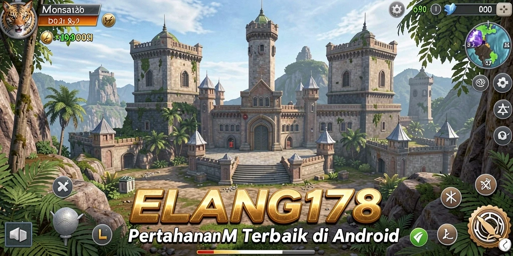 Tampilan gameplay ELANG178 yang menarik dengan menara dan musuh beragam.