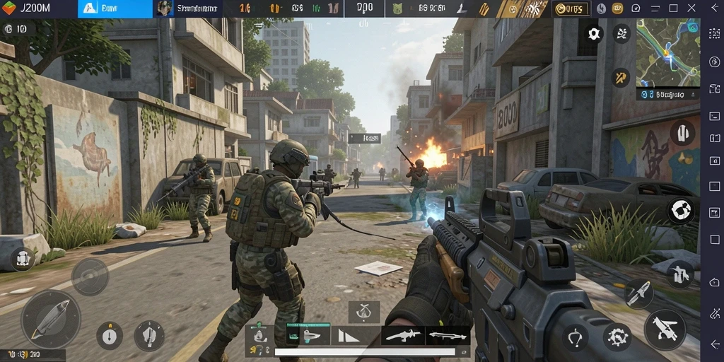 Tampilan menegangkan dari aksi pertempuran J200M dalam gameplay FPS.
