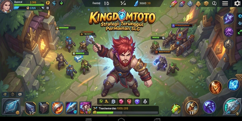 Tampilan gameplay KINGDOMTOTO yang menampilkan pertempuran mendebarkan dan kerajaan megah.