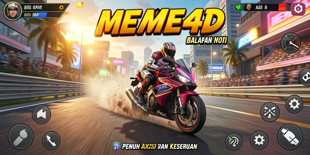 Tampilan gameplay seru di MEME4D dengan aksi balapan motor.