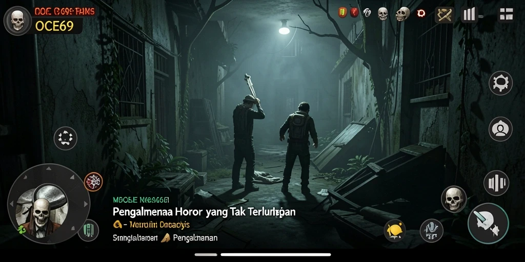 Screenshot menampilkan suasana gameplay OCE69 yang mendebarkan dan menyeramkan.