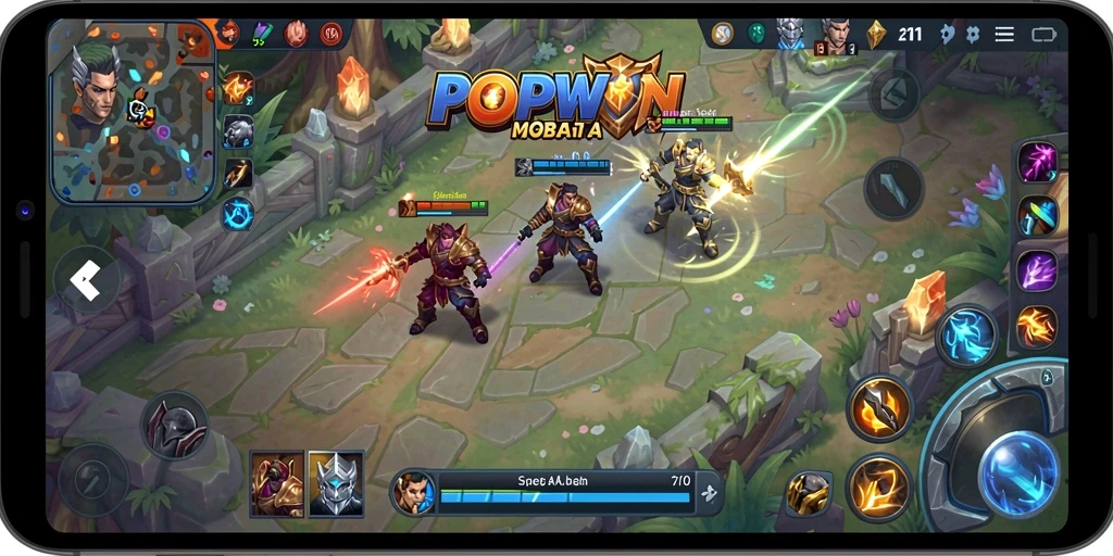 Tampilan aksi seru dalam gameplay MOBA POPWIN.