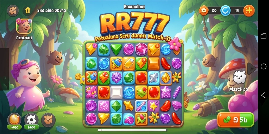 Screenshot gameplay RR777 menampilkan aksi mencocokkan item Match-3 yang seru.